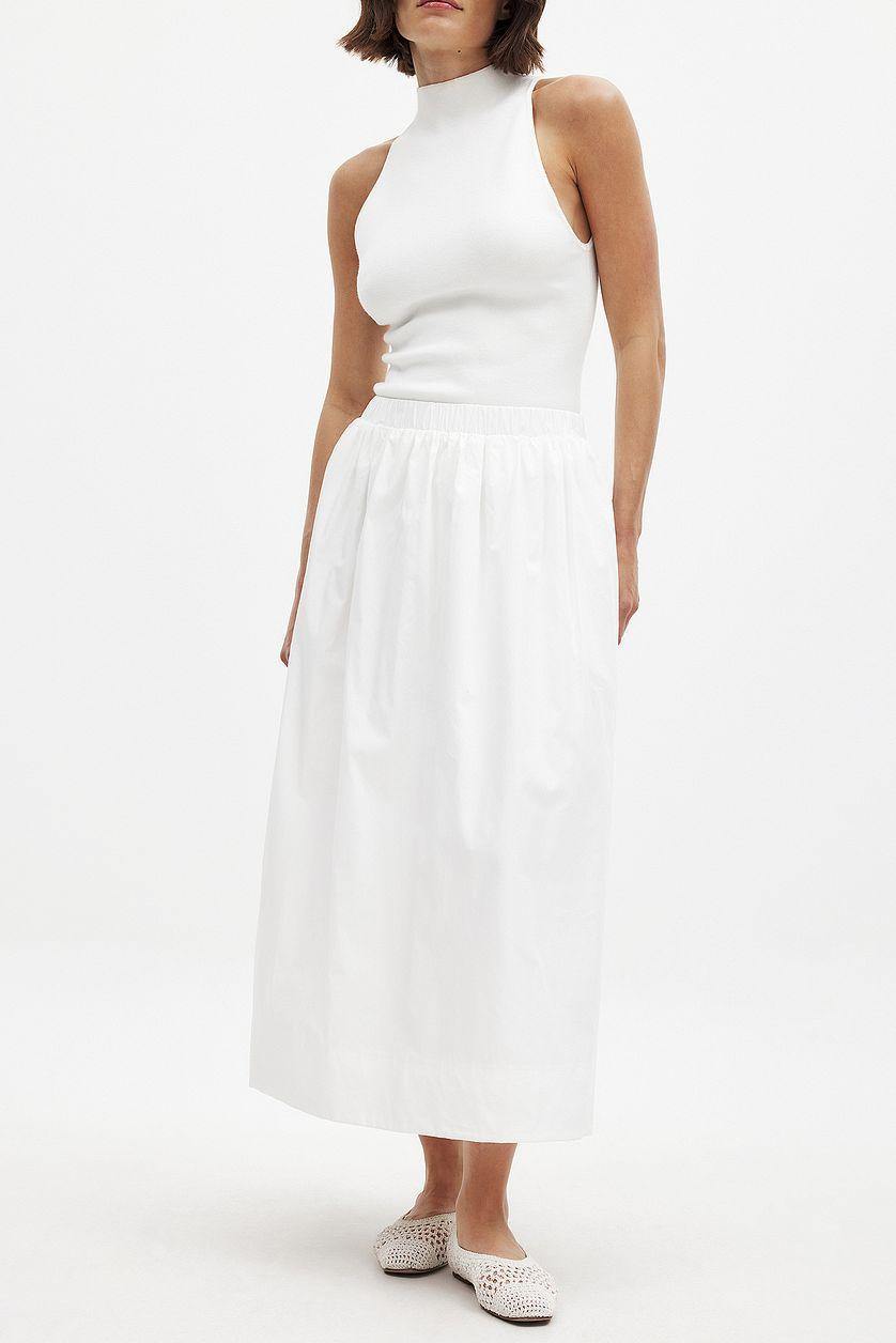 Elastic Waist Cotton Midi Skirt Product Image