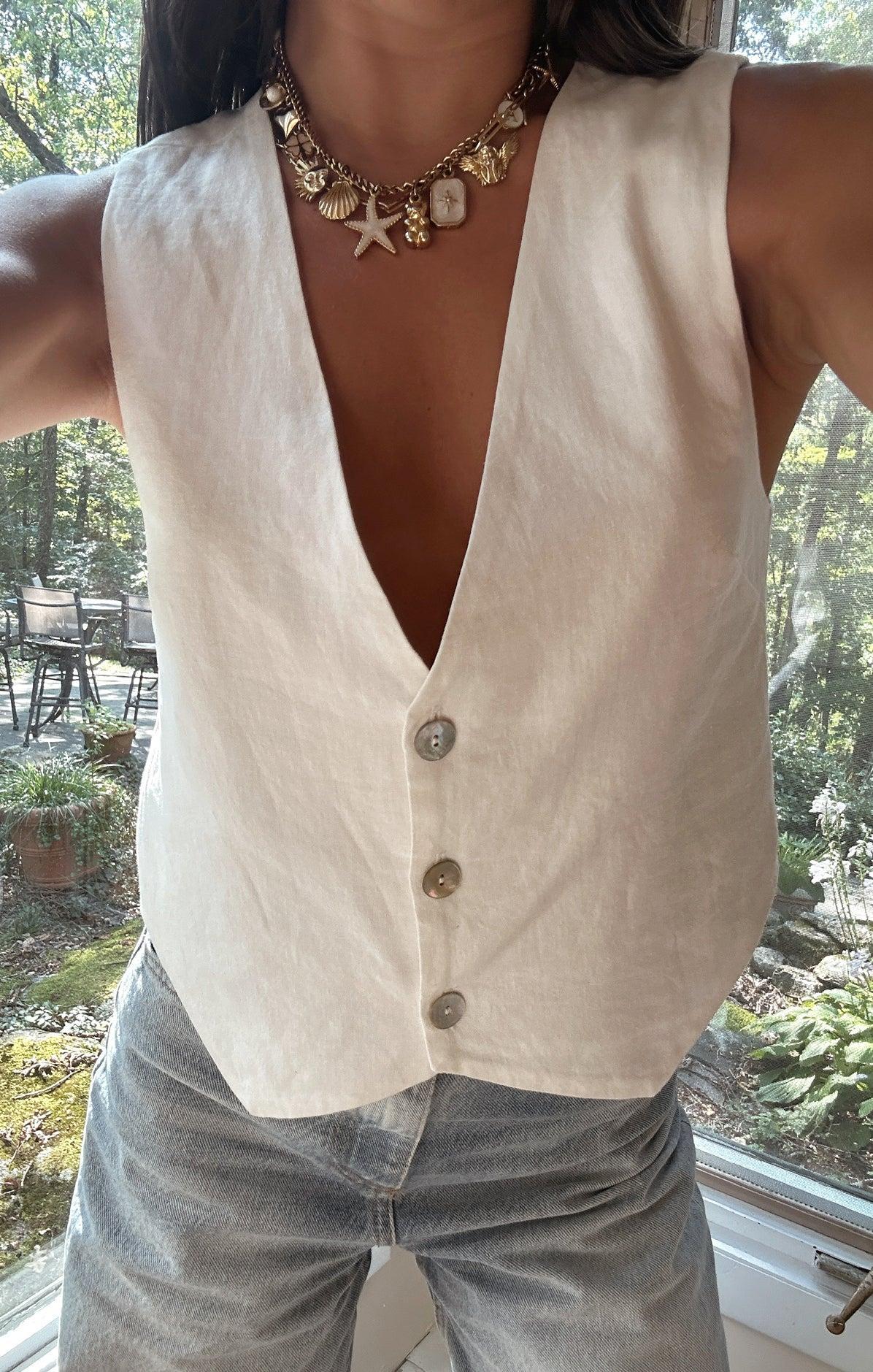 Vicky Vest Top ~ White Linen Product Image