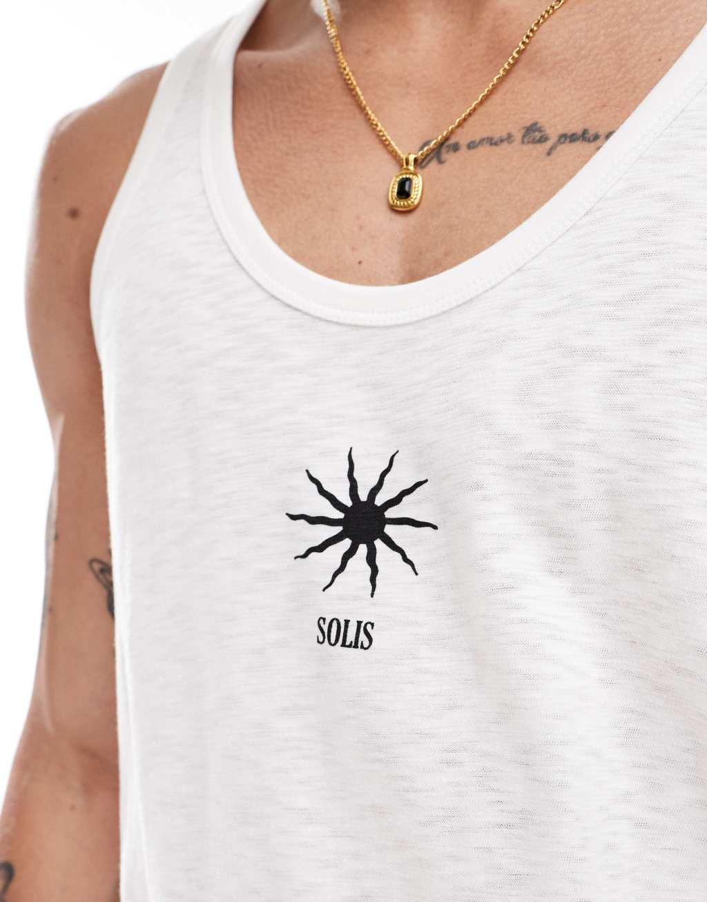 ASOS DESIGN tank top in white with celestial chest print  Product Image