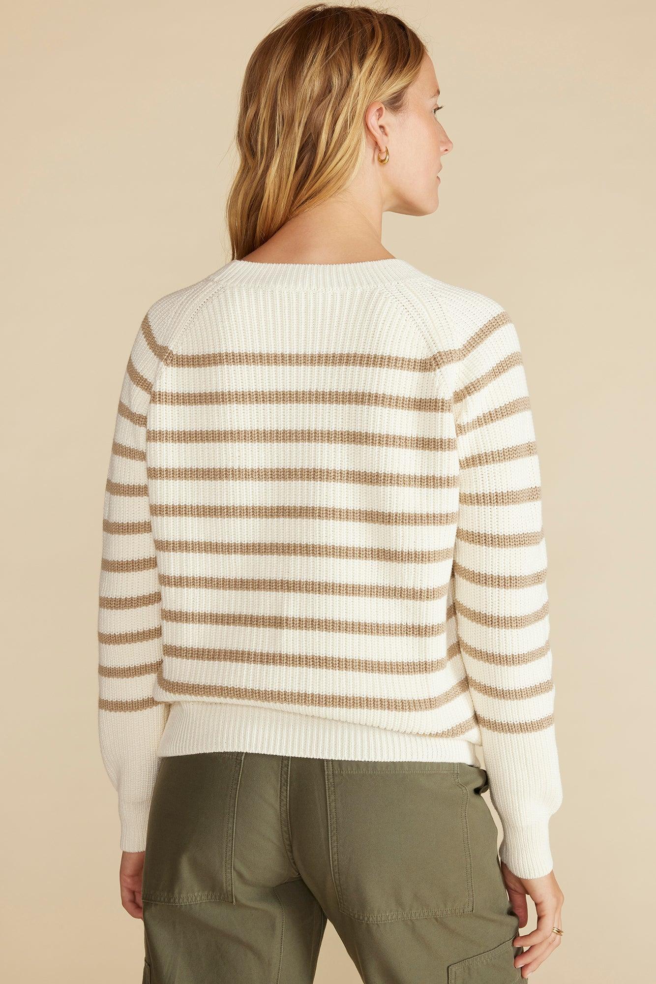 Layla Organic Cotton Sweater - Ivory and Tan Stripe Product Image