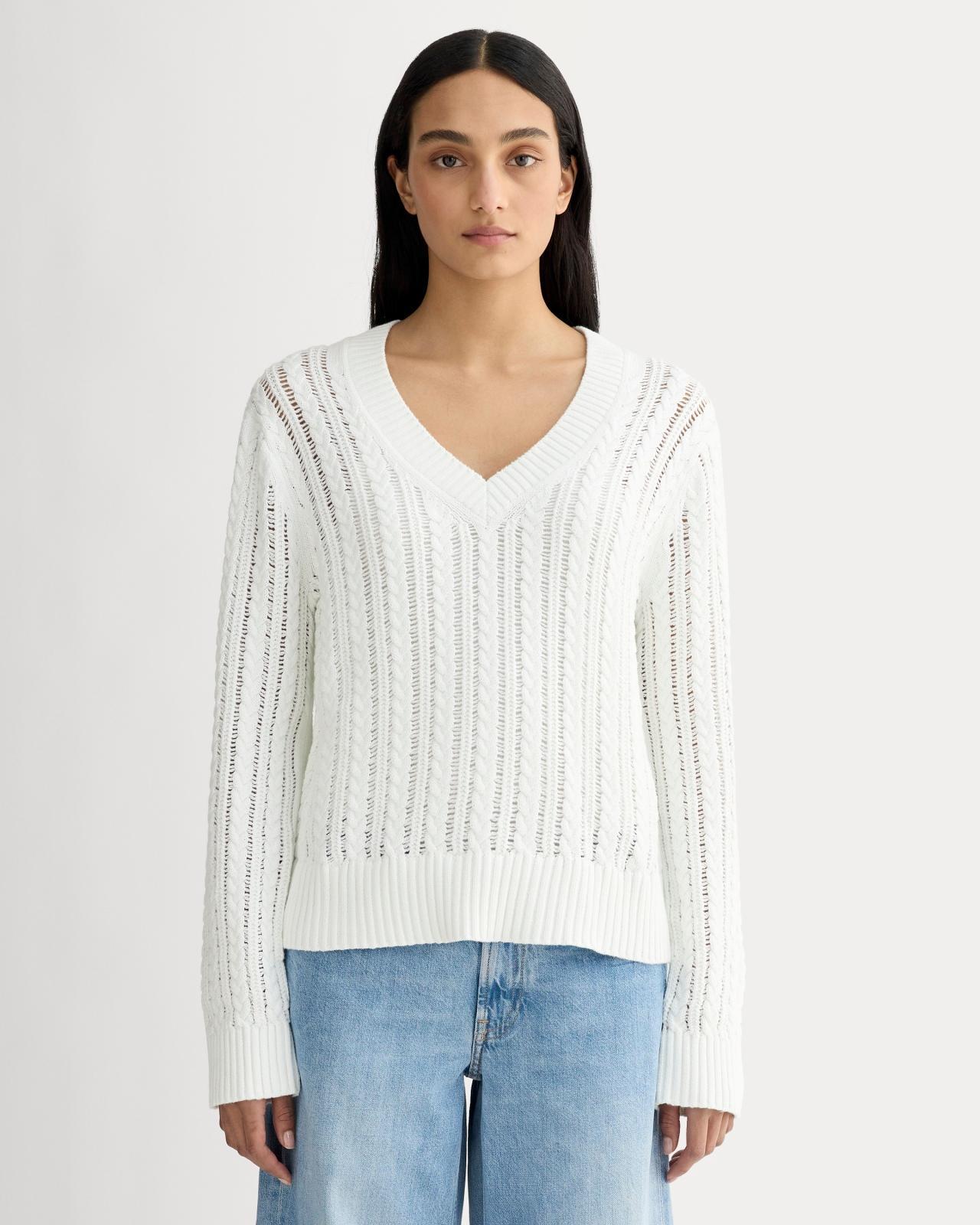 Womens Mesh Cable V-Neck in Everyday Cotton Sweater by Everlane Product Image