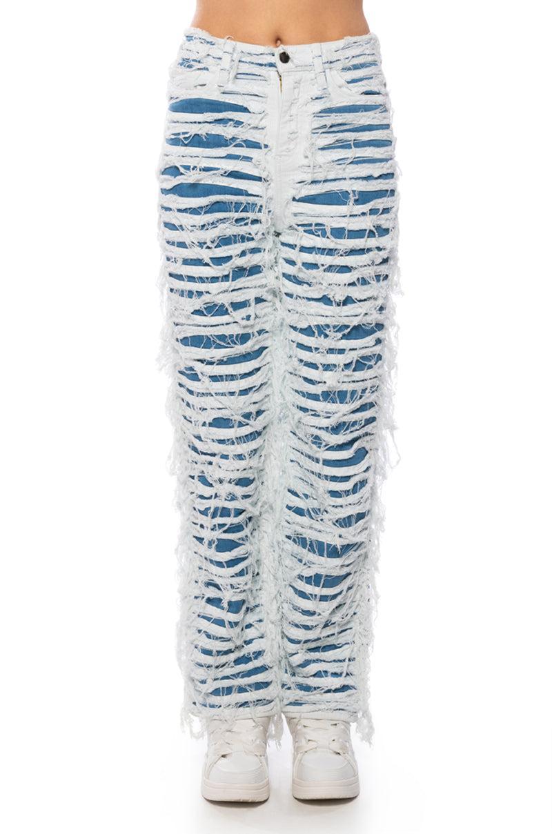 JENNA SHREDDED STRAIGHT LEG JEANS Product Image