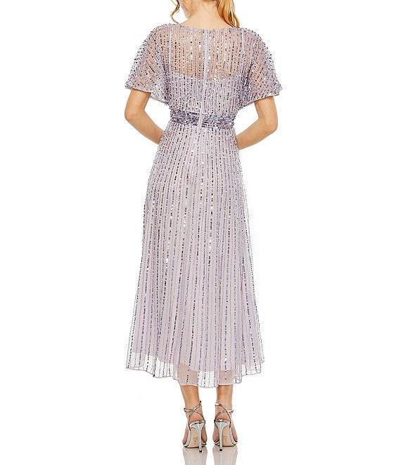 Mac Duggal Flutter Sleeve Embellished Chiffon A-Line Midi Dress Product Image