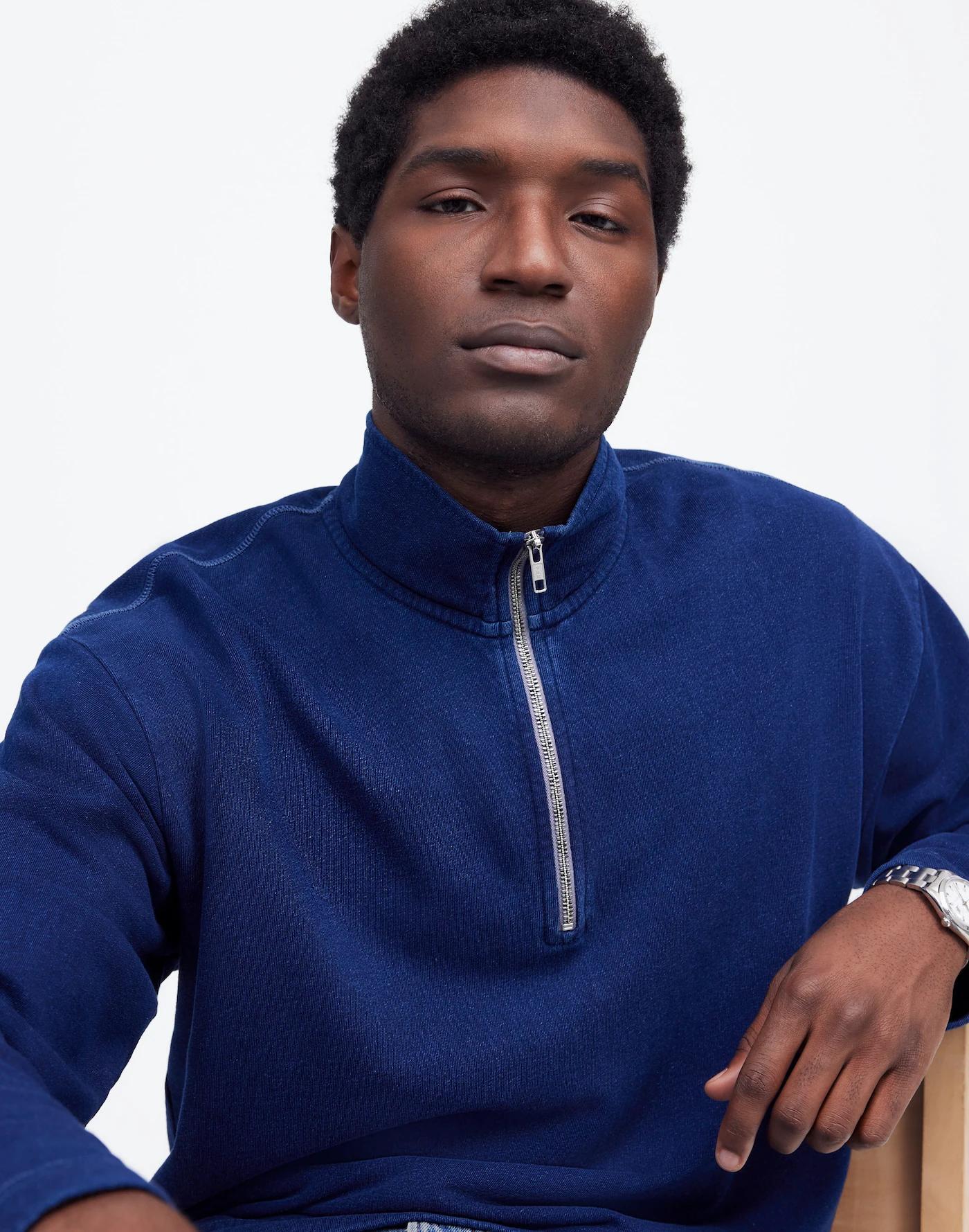 Indigo-Dyed Half-Zip Sweatshirt Product Image