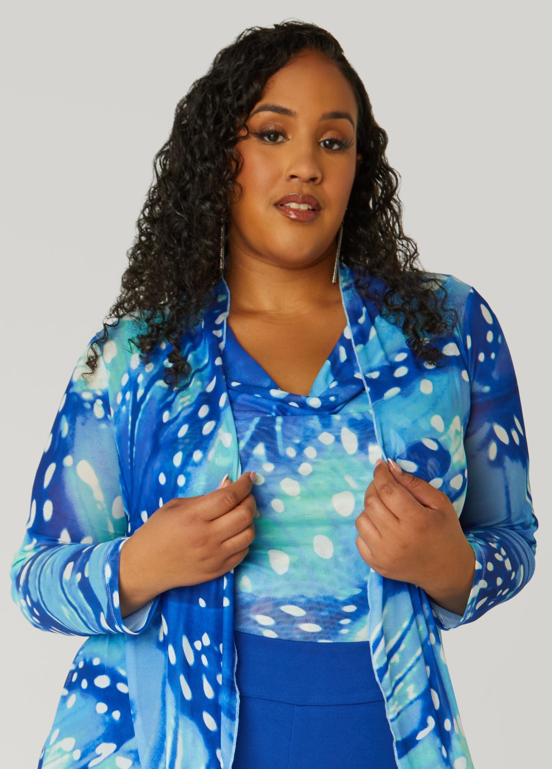 Plus Size Open Front Abstract Mesh Duster Ashley Stewart Product Image