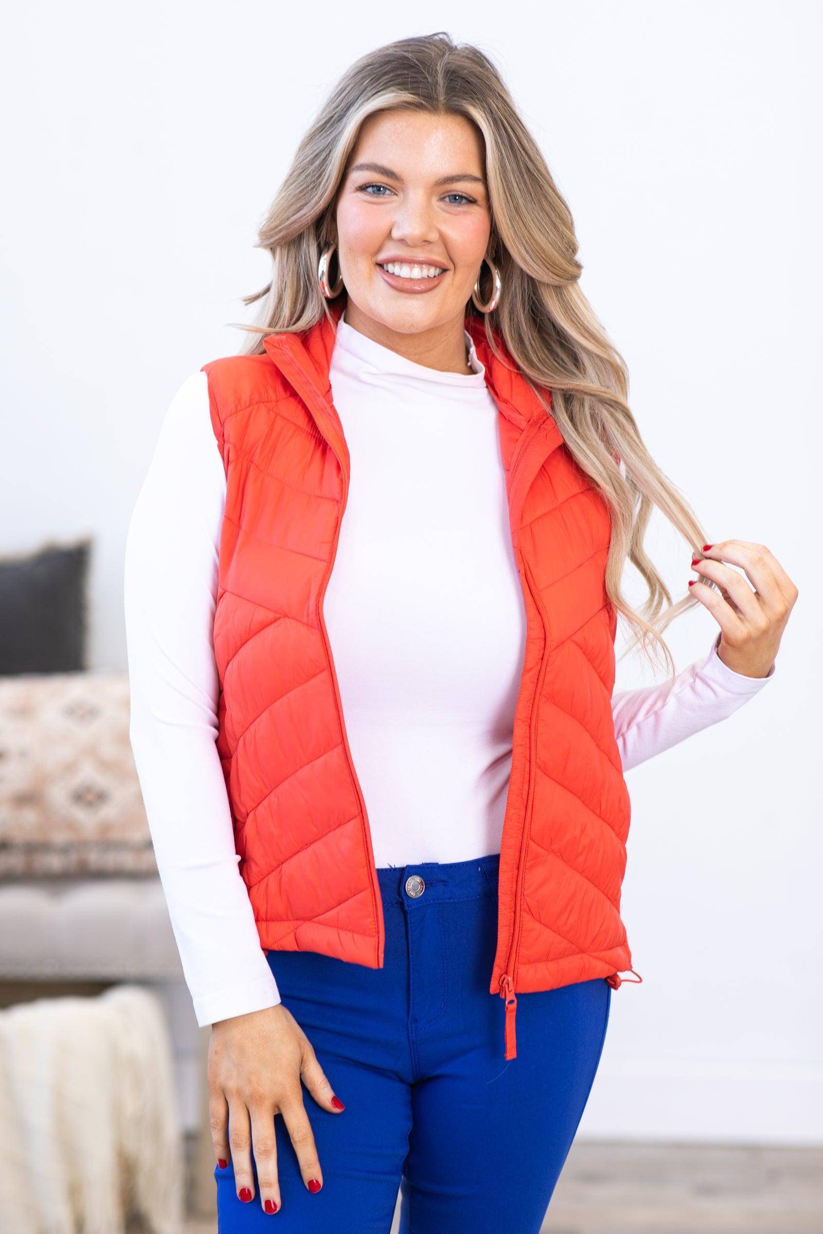 Red Quilted Zip Up Vest Product Image