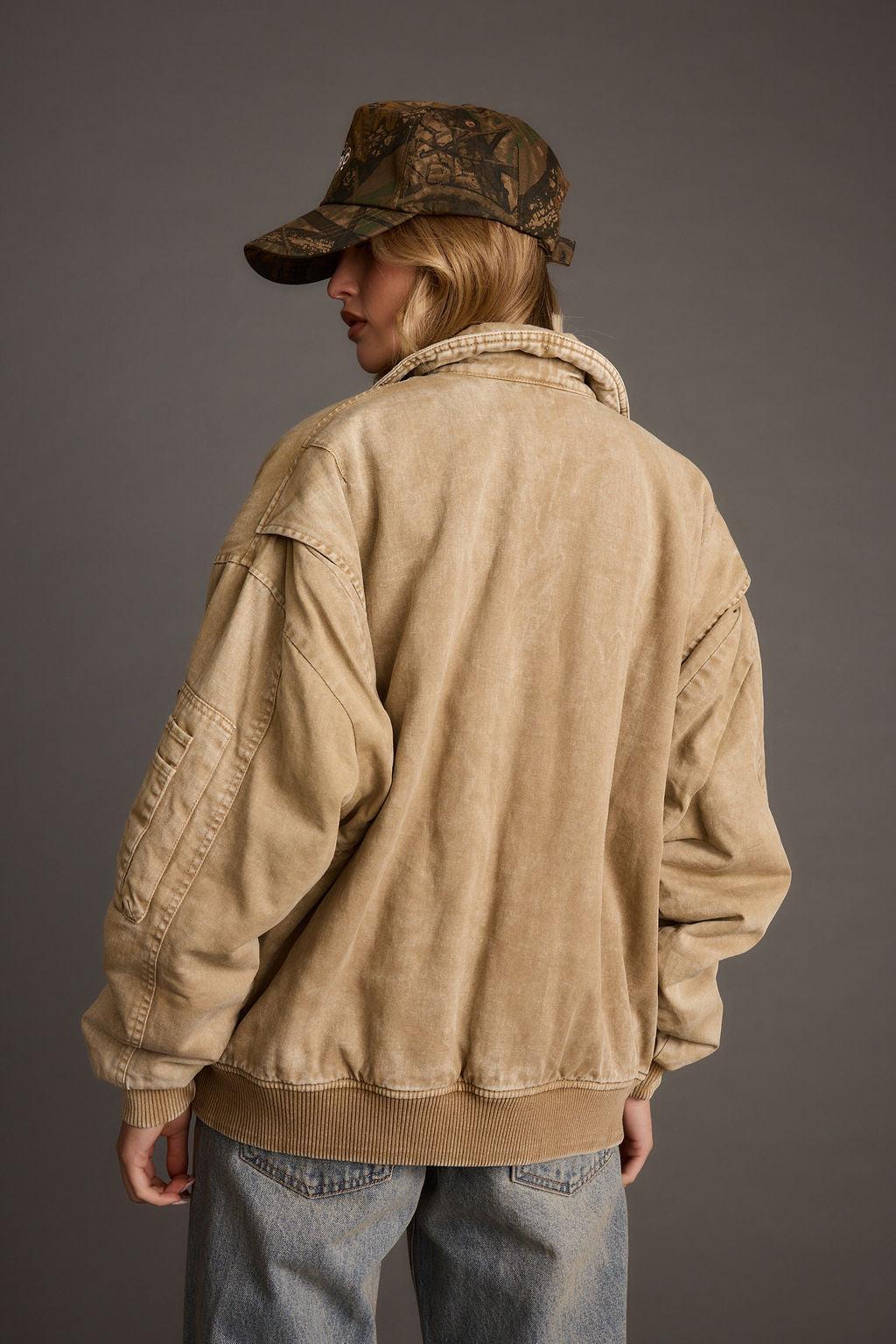 Sawyer Washed Tan Oversized Bomber Jacket Product Image