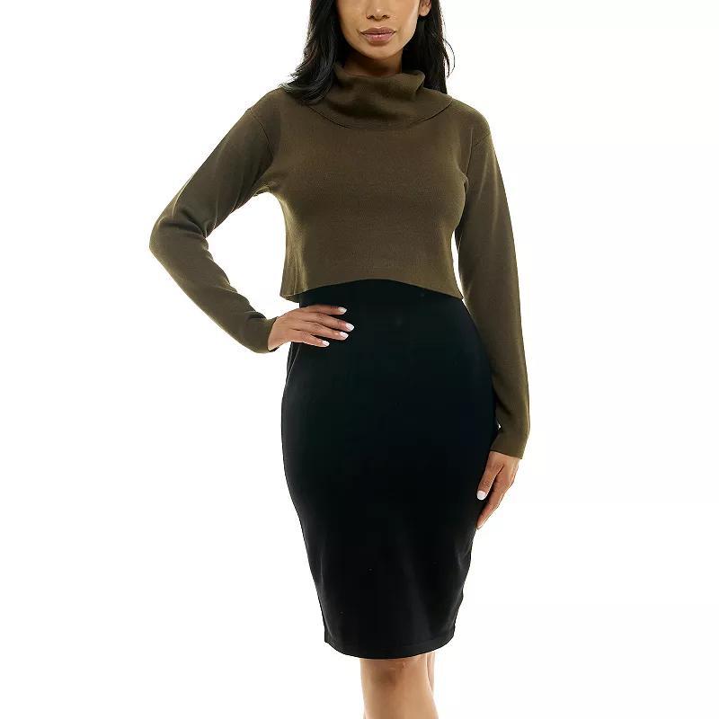 Women's Nina Leonard Colorblock Cowl Neck Sweater Dress, Size: Medium, Black Navy Product Image