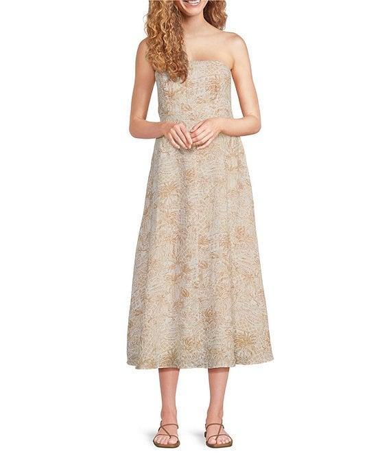 Lilly Pulitzer Jorgian Woven Linen Printed Square Neck Sleeveless Midi A-Line Dress Product Image