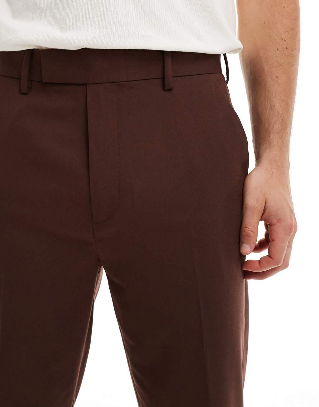 ASOS DESIGN tapered fit dress pants in brown Product Image