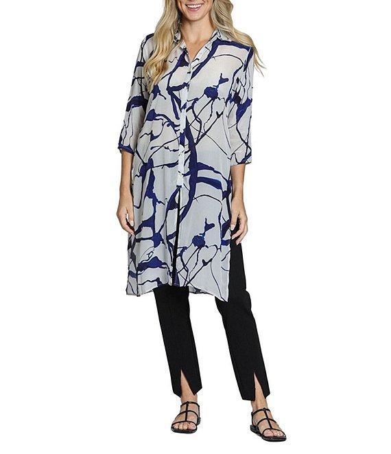 APNY Woven Printed V-Neck 3/4 Sleeve Button Down Tunic Product Image
