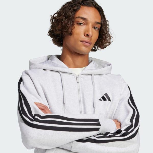 Men's adidas Essentials 3-Stripes Fleece Sportswear Zip Front Hoodie, Size: Small, Pure Ruby Black Product Image