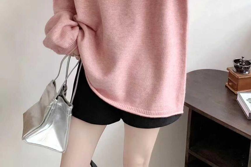 Long-Sleeve Round Neck Plain Sweater Product Image