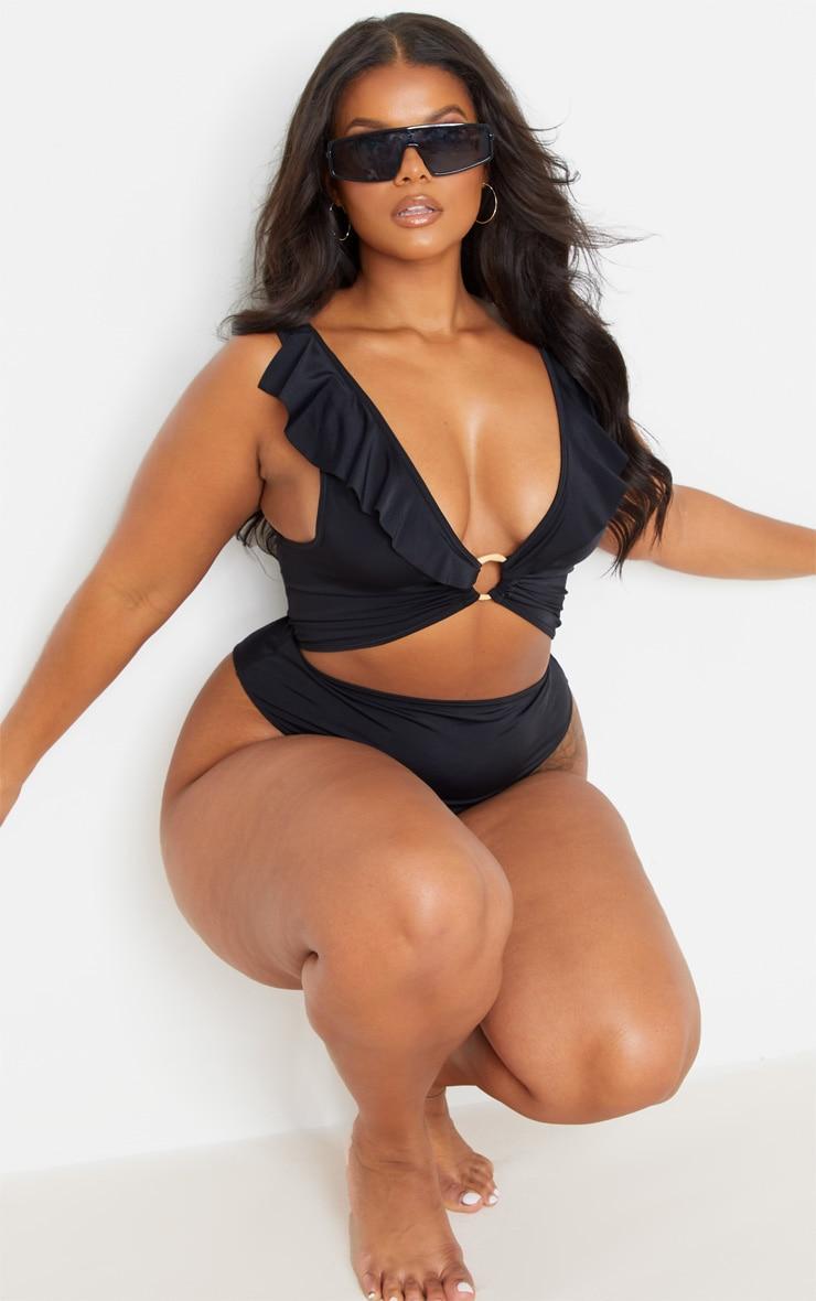 Plus Black Frill Edge Ring Detail Swimsuit Product Image