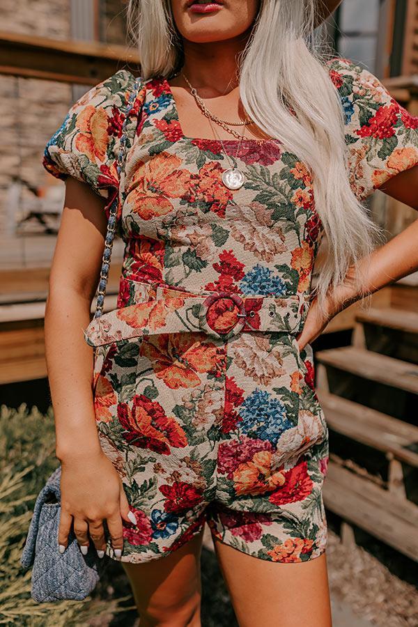Cute Energy Floral Romper in Beige Product Image