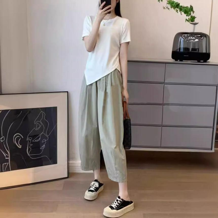 High Rise Plain Cropped Harem Pants Product Image