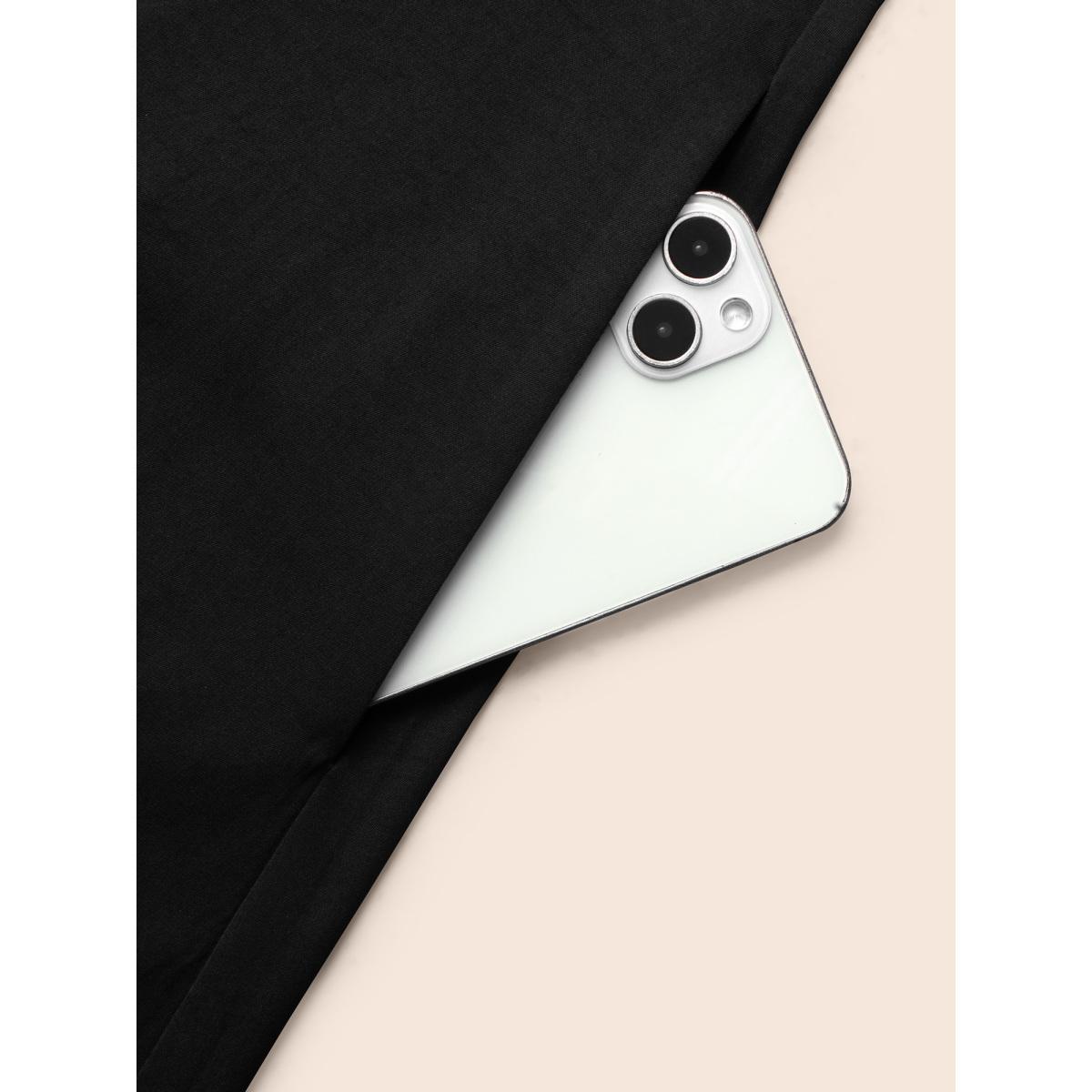 Plus Size Shirt Collar Curved Hem Midi Dress Black Women At the Office Belted Shirt collar Long Sleeve Curvy BloomChic 14-16/1X Product Image