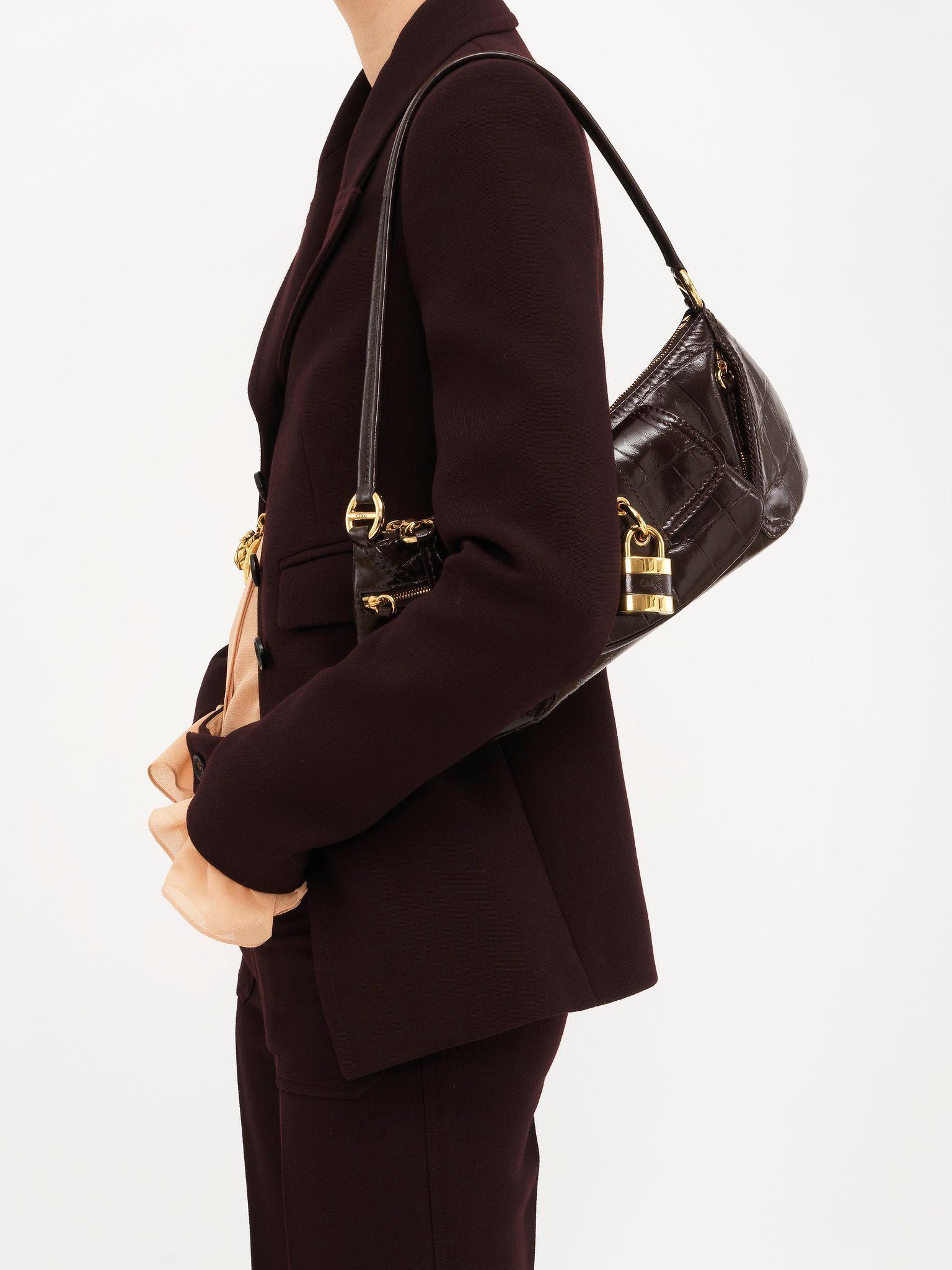 CHLOÉ The 99 Shoulder Bag In Croc-embossed Calfskin In Brown Product Image