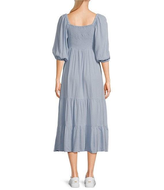 Angie Sweetheart Neck 3/4 Sleeve Smocked Bodice Midi Dress Product Image