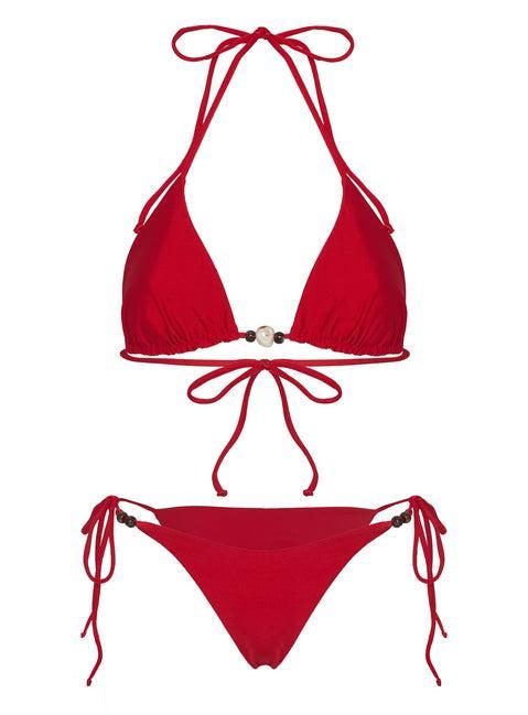 Glora Tie Side Beaded Bikini Bottom Shimmer Red Product Image