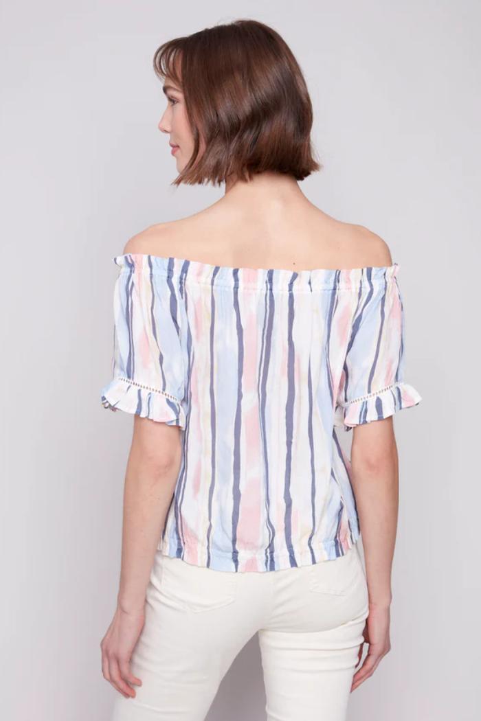 Printed Short Sleeve Peasant Blouse Product Image