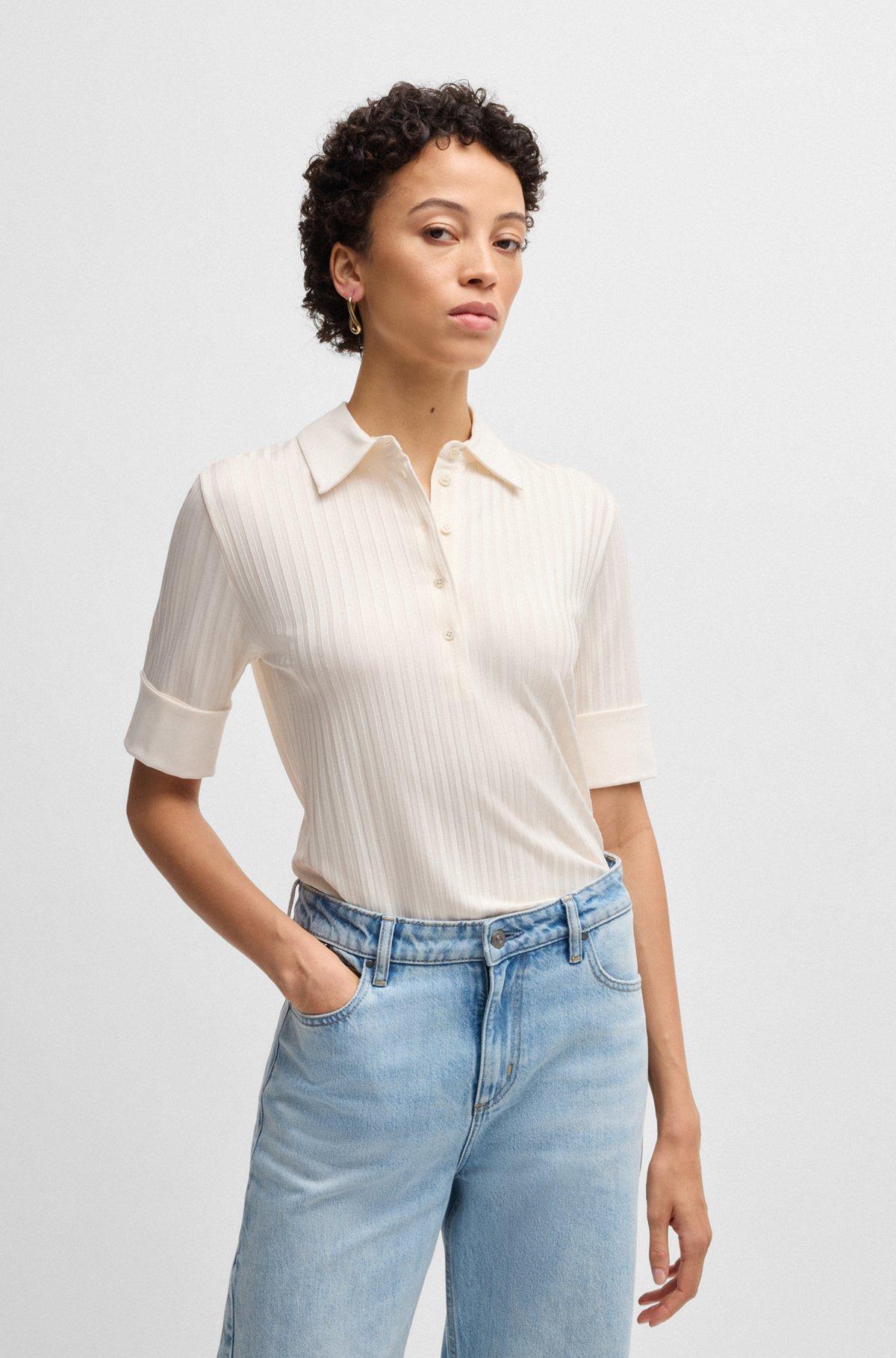 Ribbed polo-collar T-shirt with plain trims Product Image