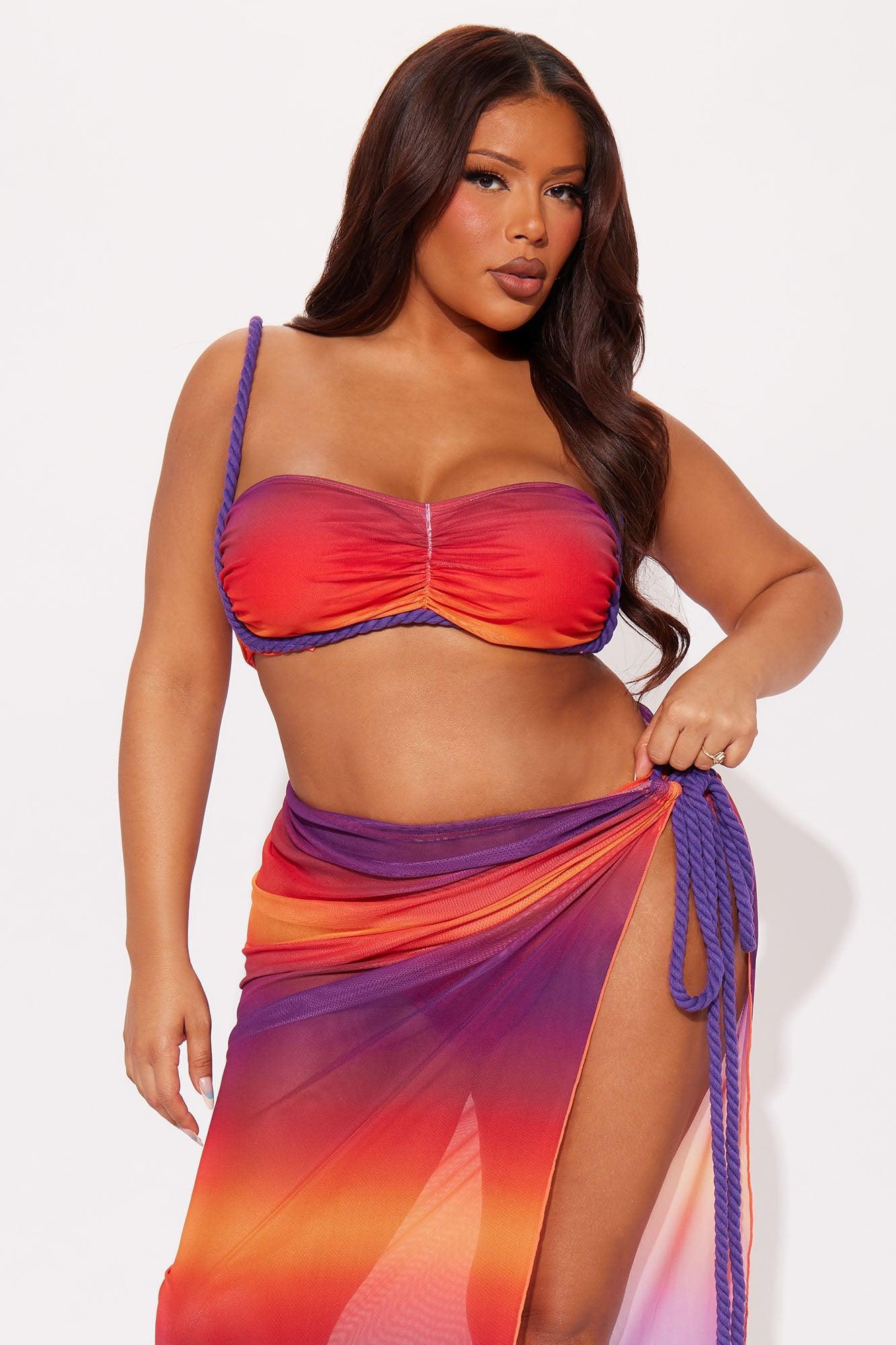 Celeste Rope 3 Piece Bikini Mesh Maxi Sarong Set - Purple/combo Product Image