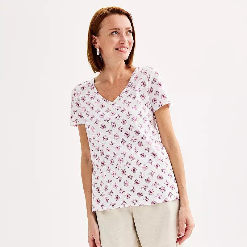 Women's Croft & Barrow® Essential V-Neck Tee, Size: Small, Beige Shell Print Product Image