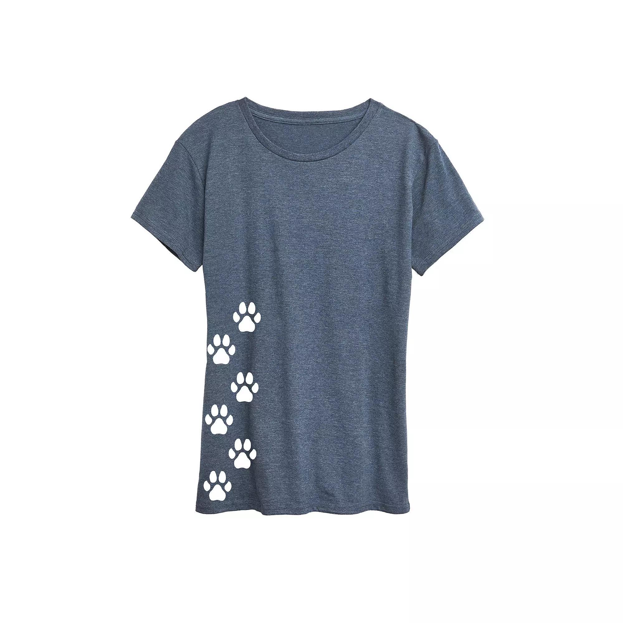 Women's Vertical Pawprints Graphic Tee, Size: Medium, Grey Blue Product Image