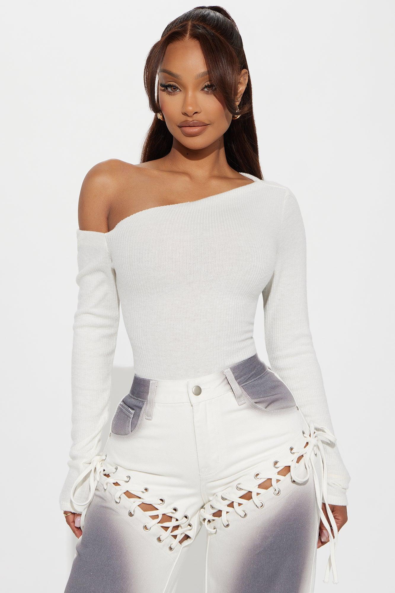 Naomi Ribbed Bodysuit - Ivory Product Image