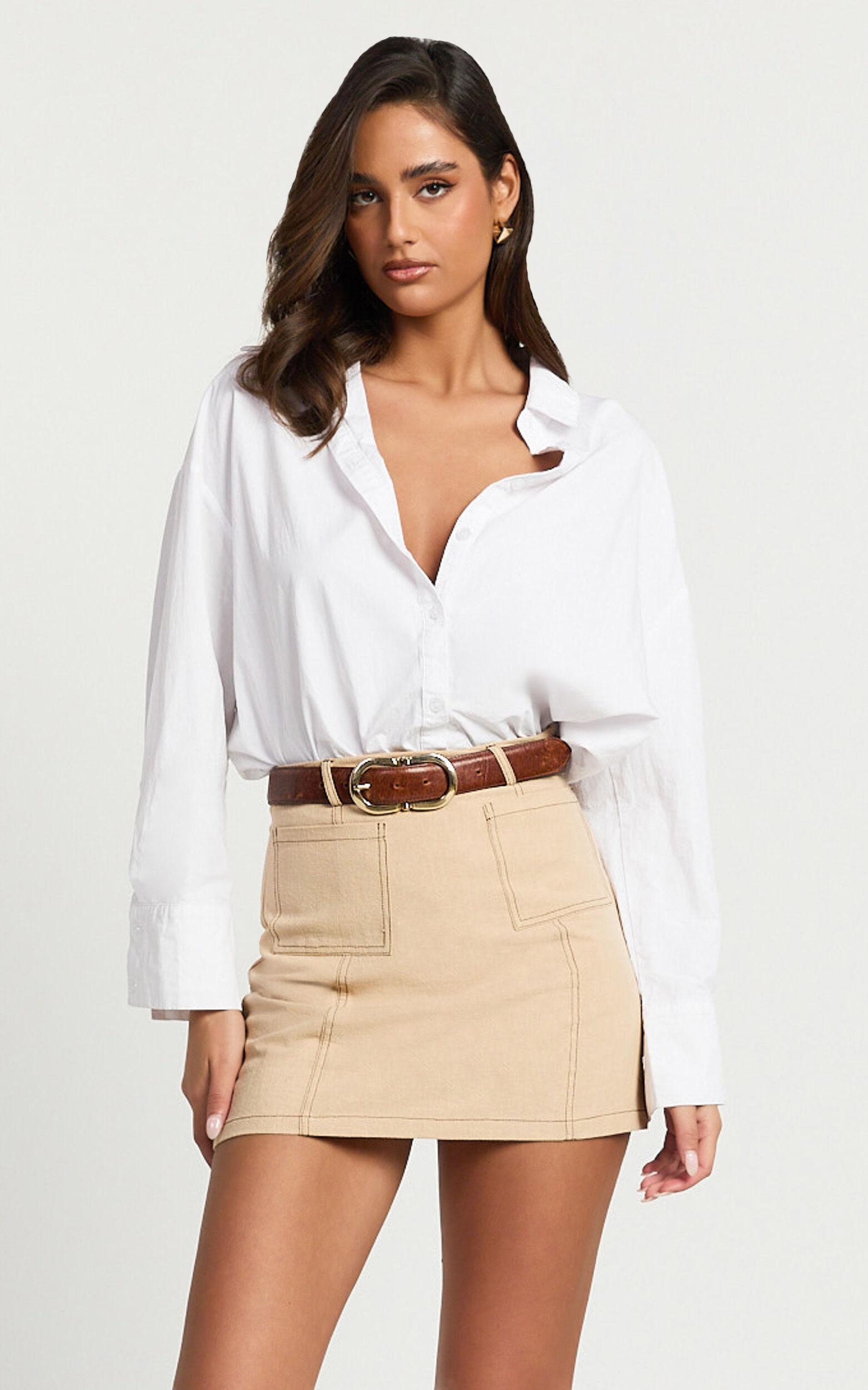 Skyler Mini Skort- Linen Look Cargo Mini Skort in Beige Product Image