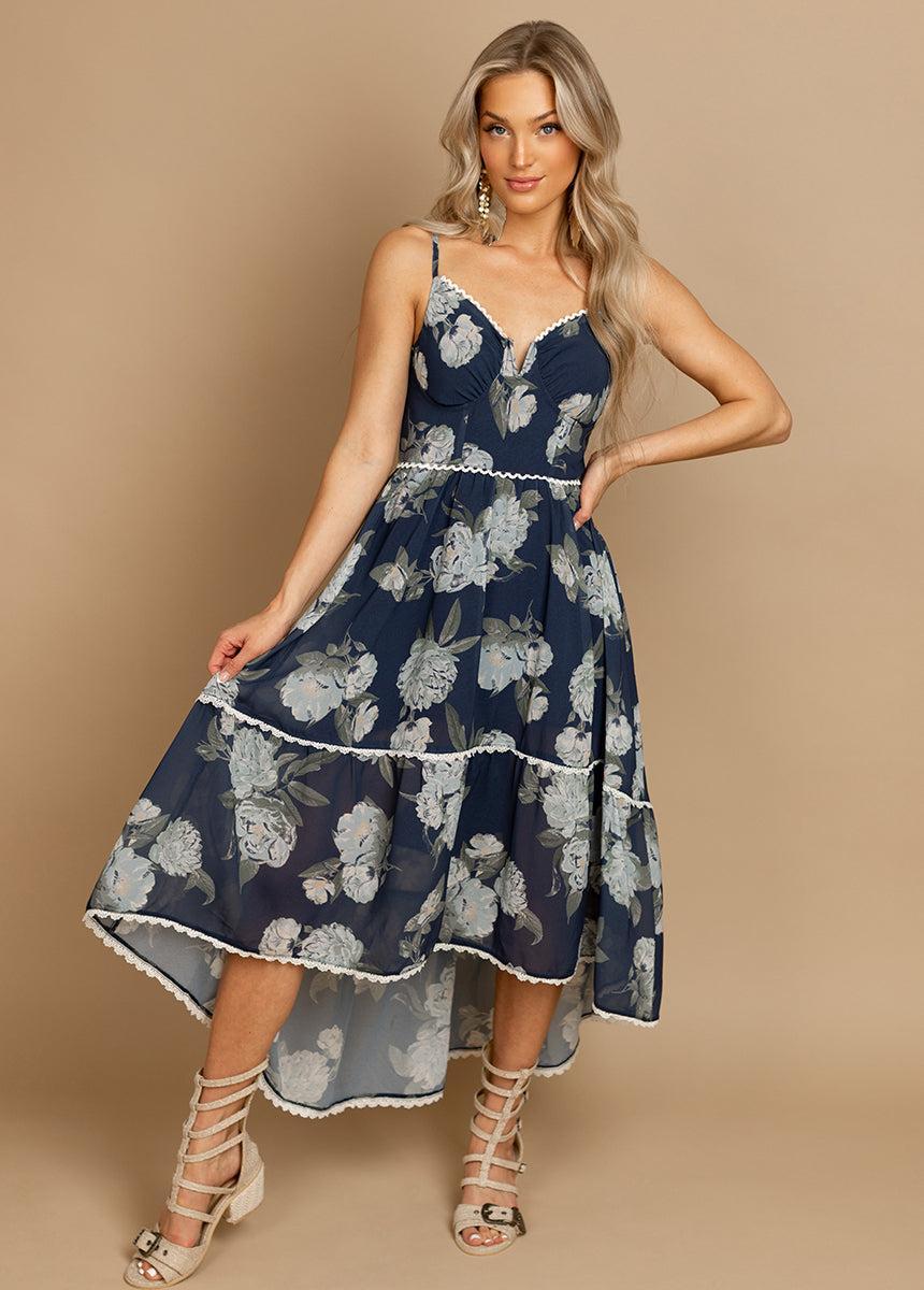 Vola Dress in Large Navy Floral Product Image