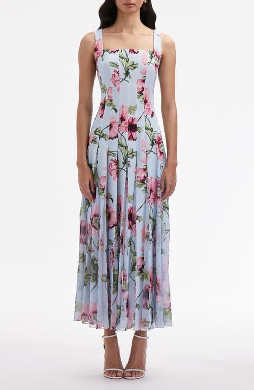 OSCAR DE LA RENTA Poppy-print Midi Dress In Blue Pink Product Image