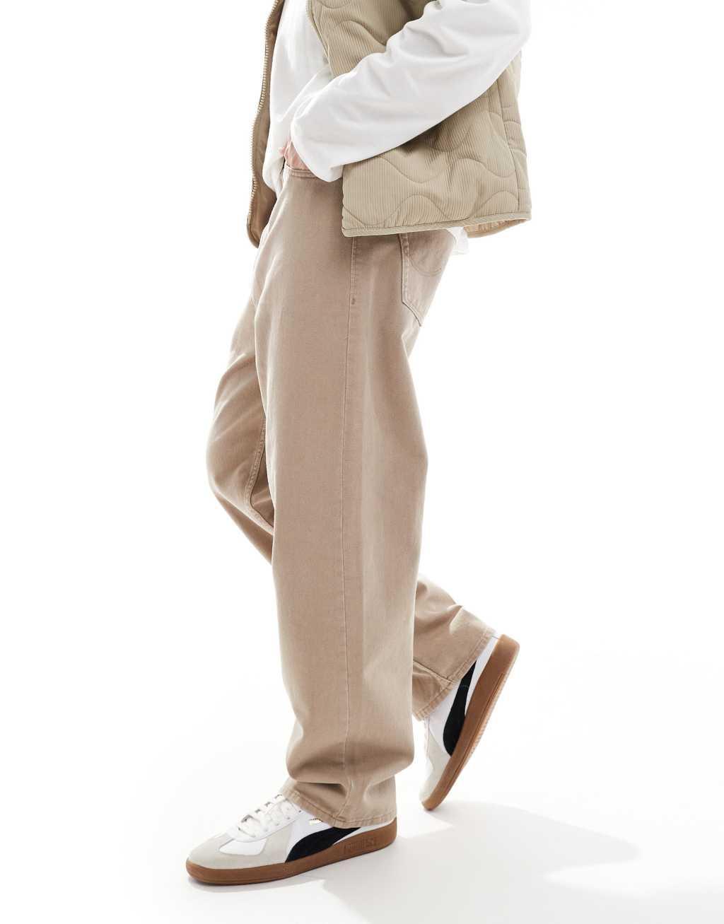 Jack & Jones Alex wide fit pants in beige Product Image