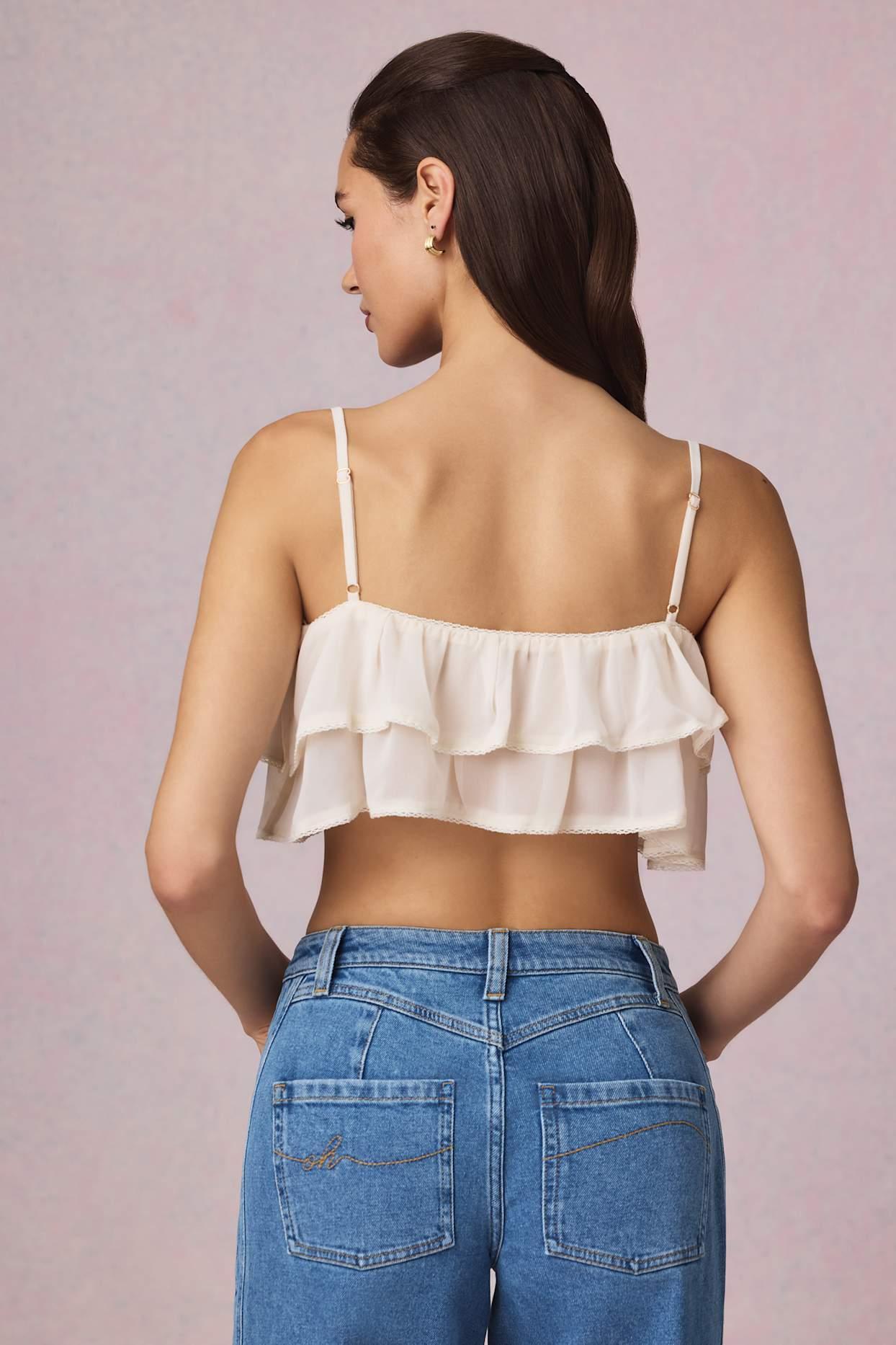 Ruffled Cropped Camisole Top in Ivory Product Image