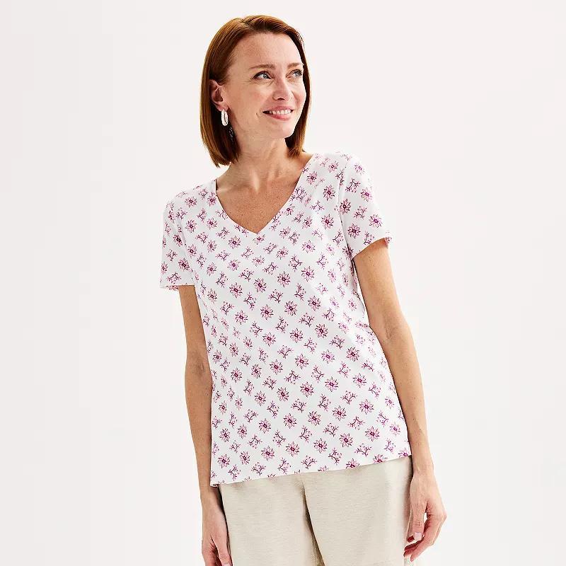 Women's Croft & Barrow® Essential V-Neck Tee, Size: Small, Beige Shell Print Product Image