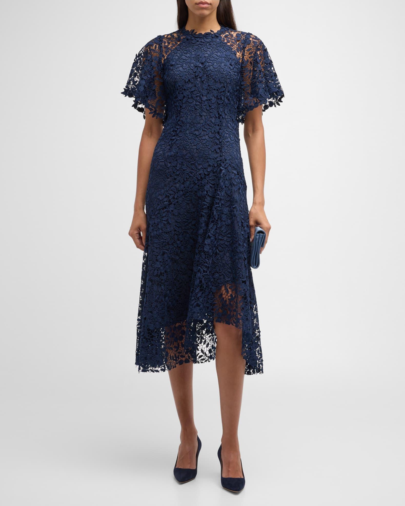 Asymmetric A-Line Floral Lace Midi Dress Product Image