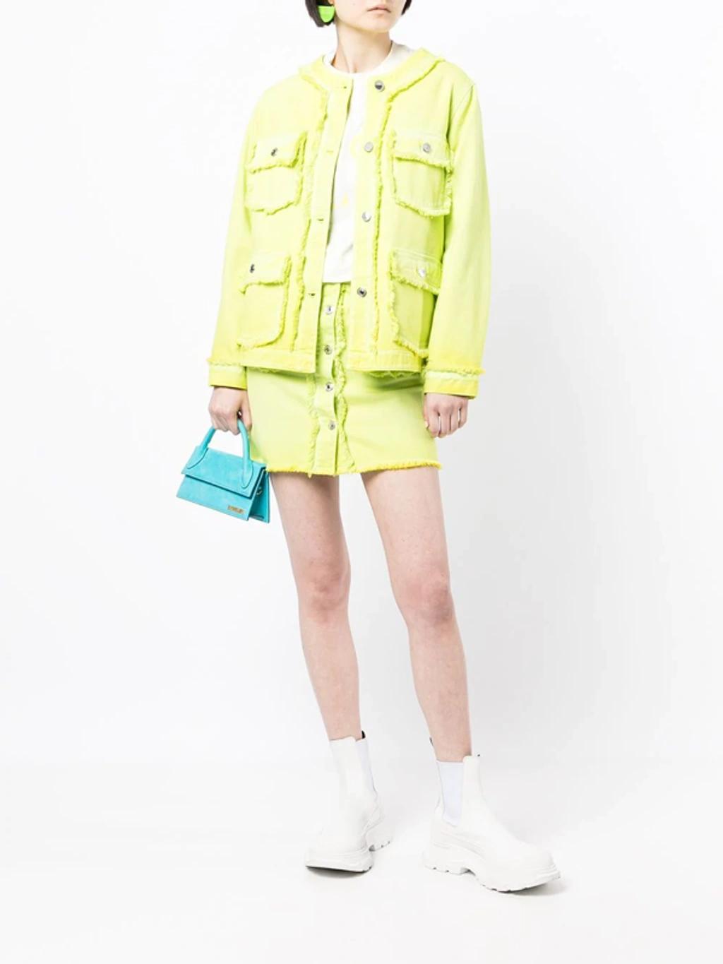 MSGM Fringe Trim Denim Skirt In Yellow Product Image