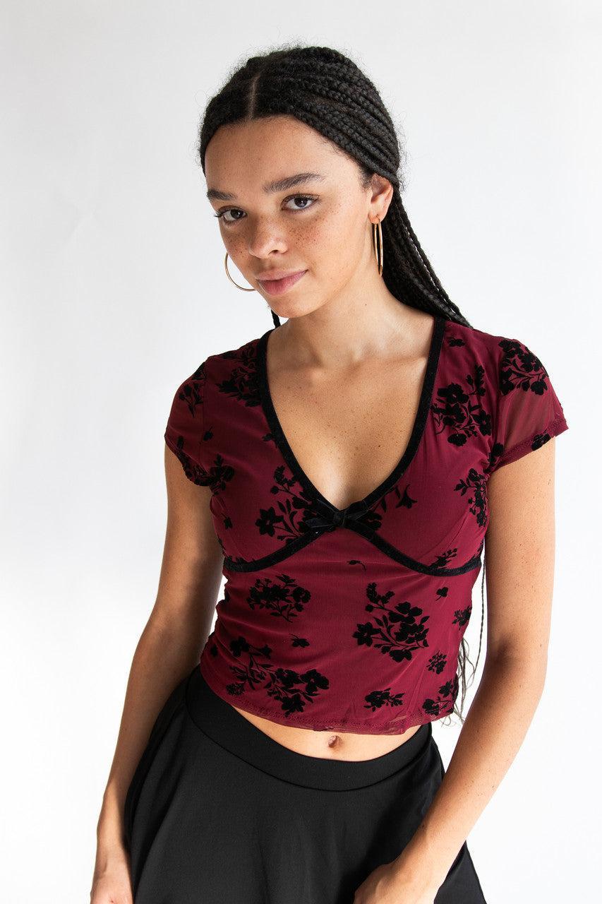 Velvet Floral Mesh Top Product Image