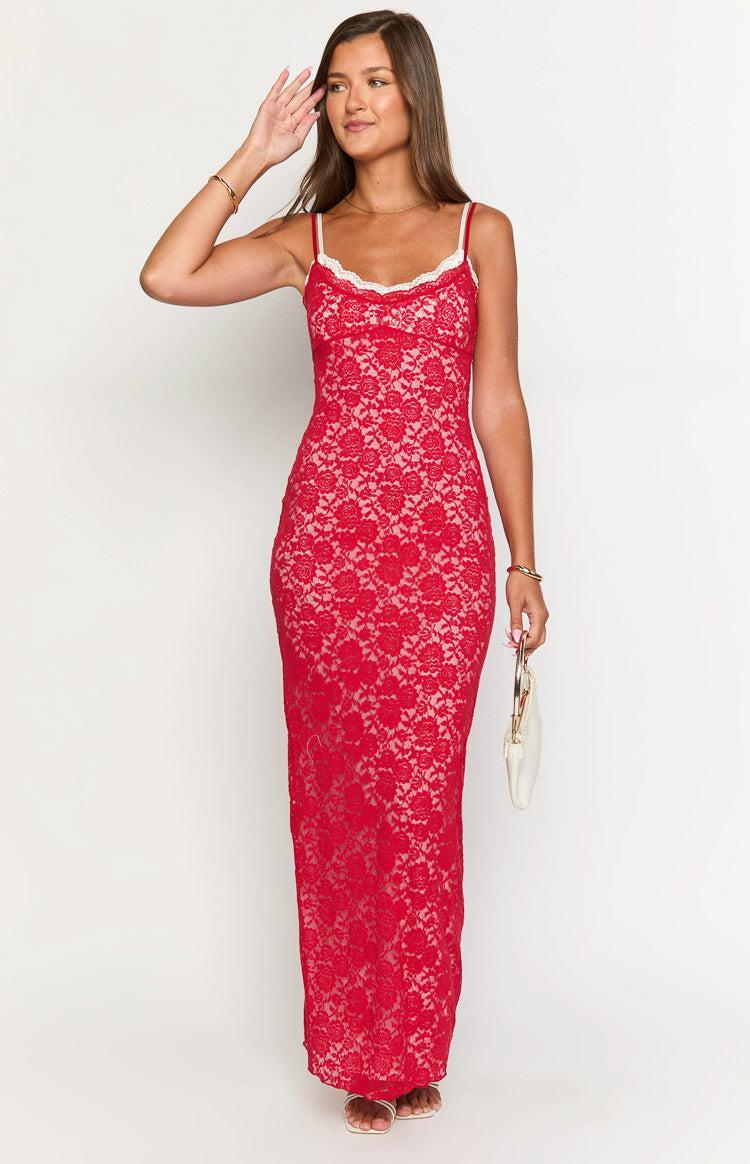 Kata Red Lace Maxi Dress Product Image