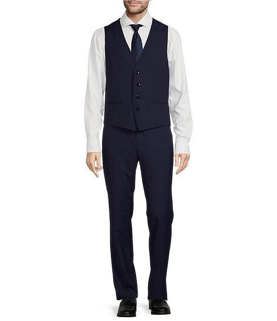 Hugo Boss Slim Fit Flat Front Plain Check Pattern Vested 3-Piece Suit Product Image