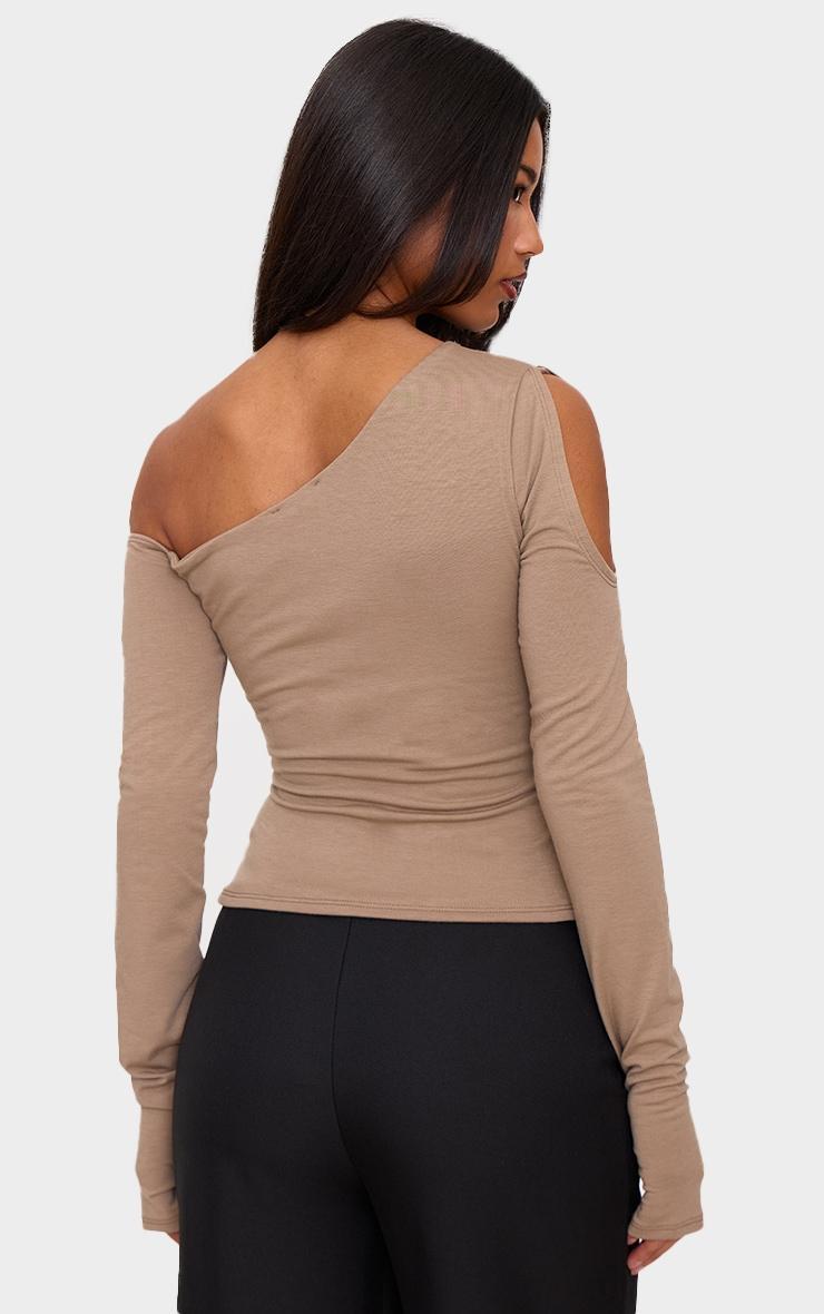 Taupe Contour Jersey Bardot Long Sleeve Top Product Image