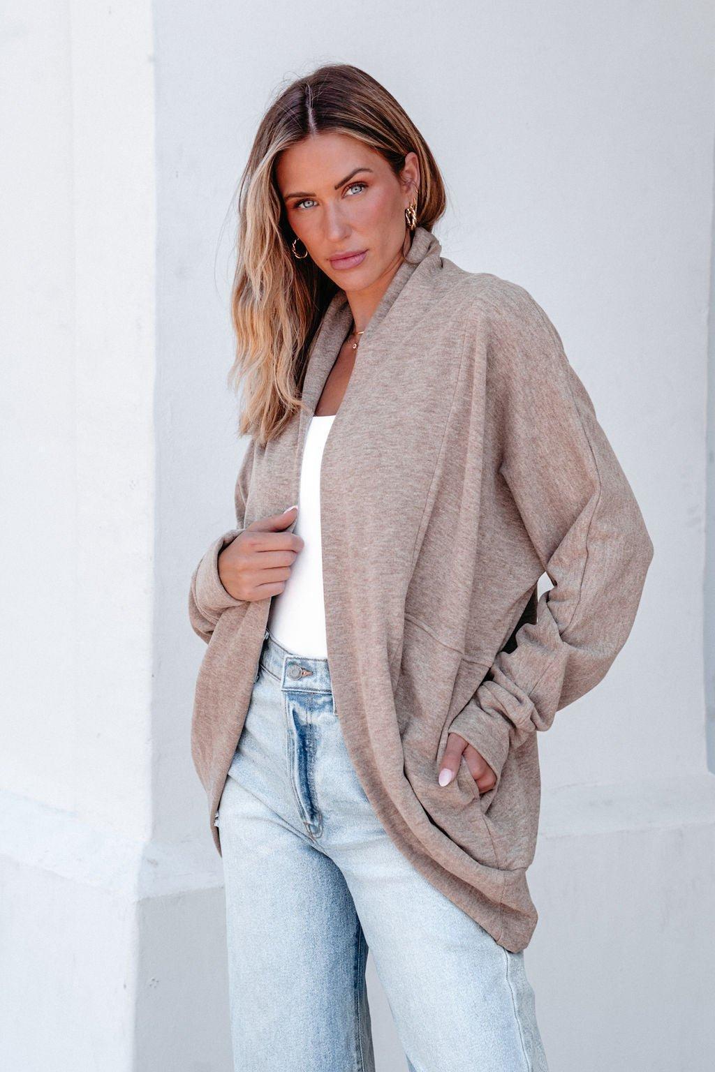 Make It Yours Taupe Brushed Cardigan - FINAL SALE Female Product Image