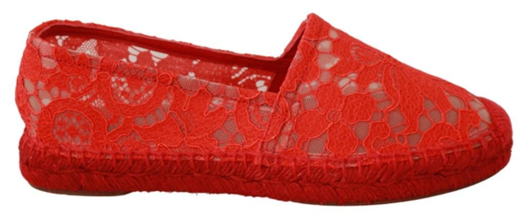 DOLCE & GABBANA Red Lace Cotton Espadrilles Flats Shoes Product Image