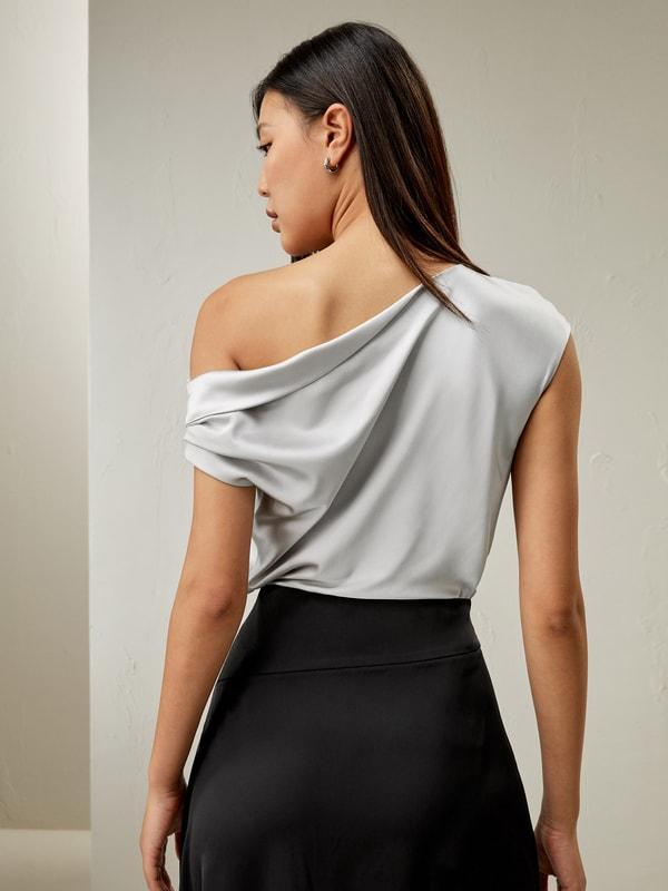 LILYSILK Female One Shoulder Silk Top - Silvergray Premium Silk - Perfect Wardrobe Staples Cowl Neck Silk Top 10 Product Image