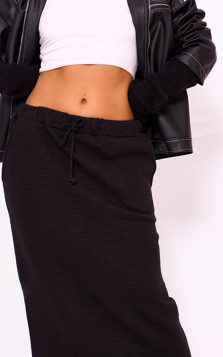 Black Thick Rib Drawstring Waist Maxi Skirt Product Image