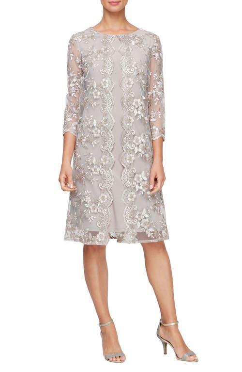 Alex Evenings Short Embroidered Mock Dress with Illusion Sleeves Women's Dress Product Image