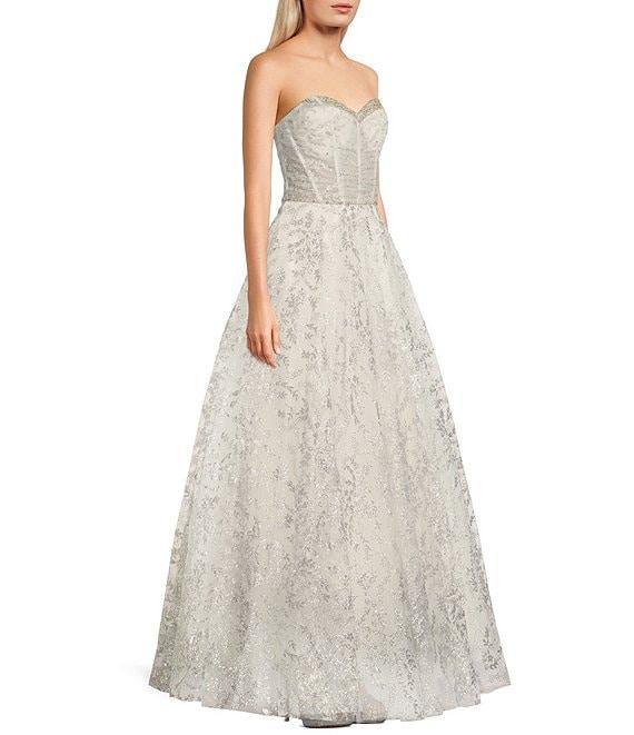 B. Darlin Sequin Mesh Embroidered Strapless Sweetheart Neck Dress Product Image