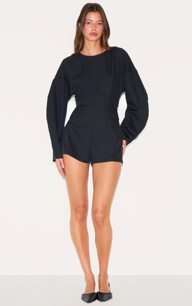  Black Tailored Woven High Neck Cocoon Sleeve Romper Product Image