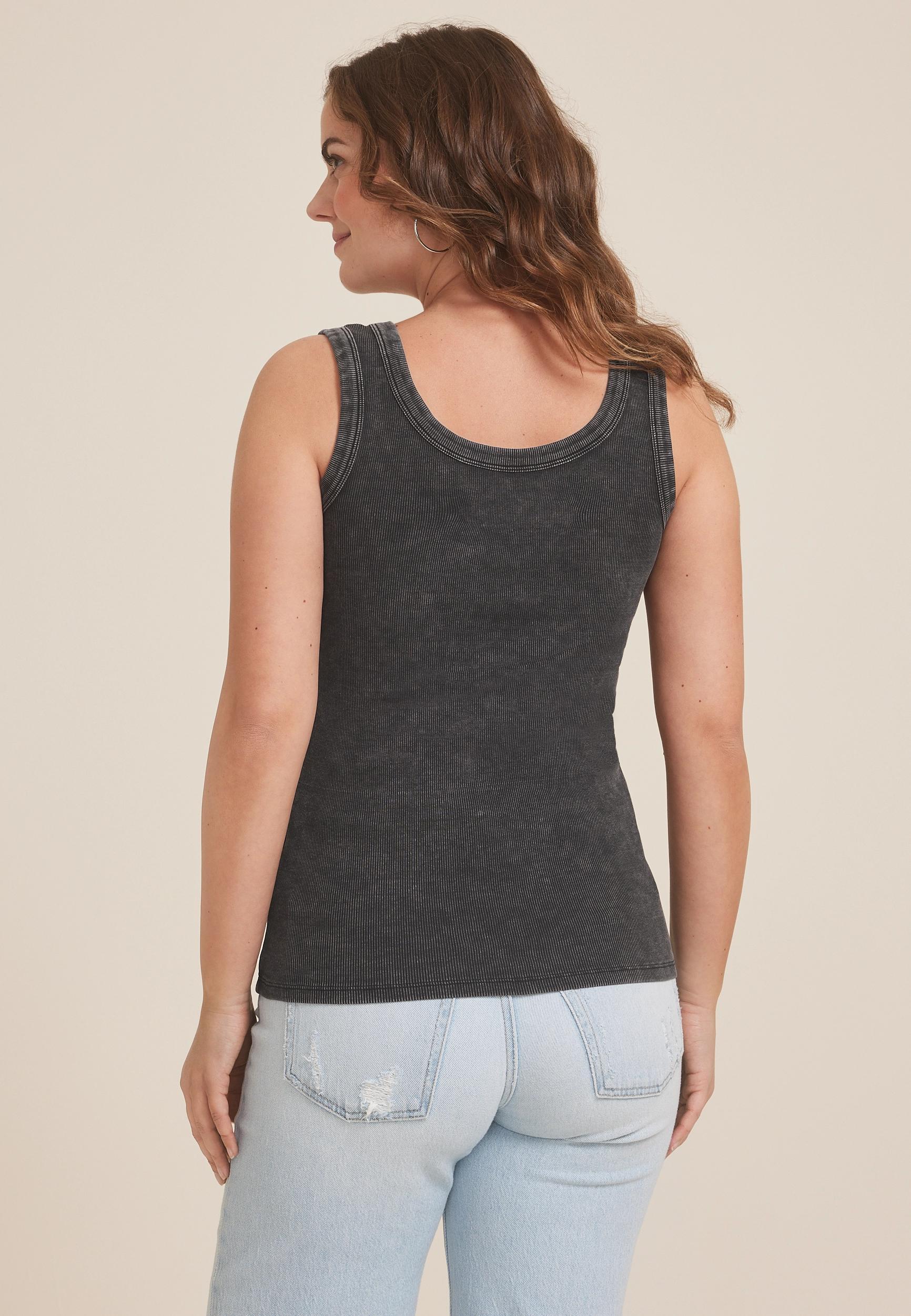 Washed Ribbed Scoop Neck Tank Top Product Image